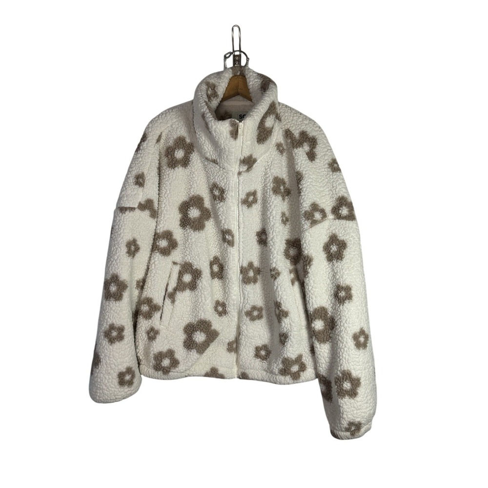 SO White With Brown Flower Plush women's Jacket Size XL